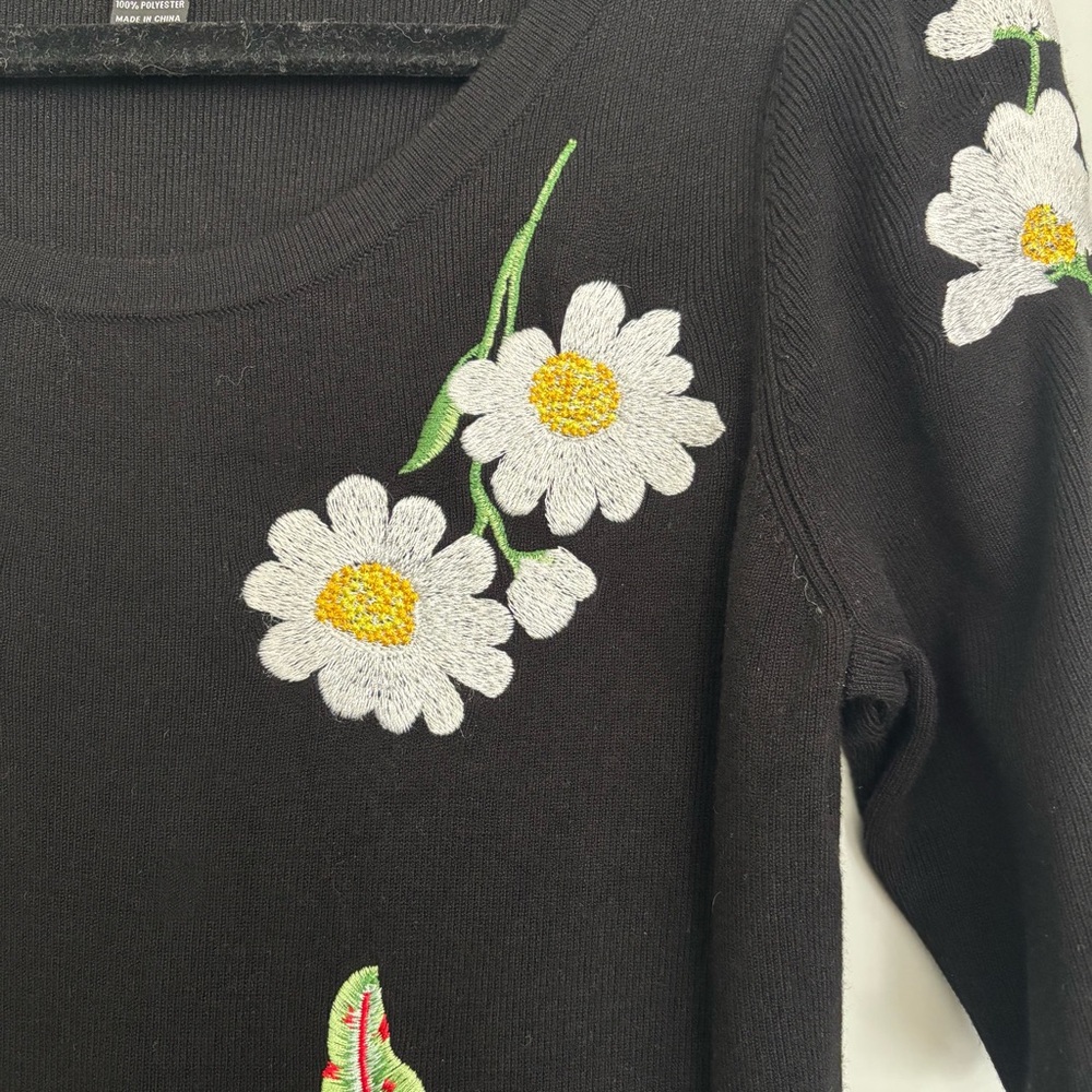 INC International Concepts Black Daisy/ Rose Embroidered Knit Dress, Size Small - Picture 5 of 14